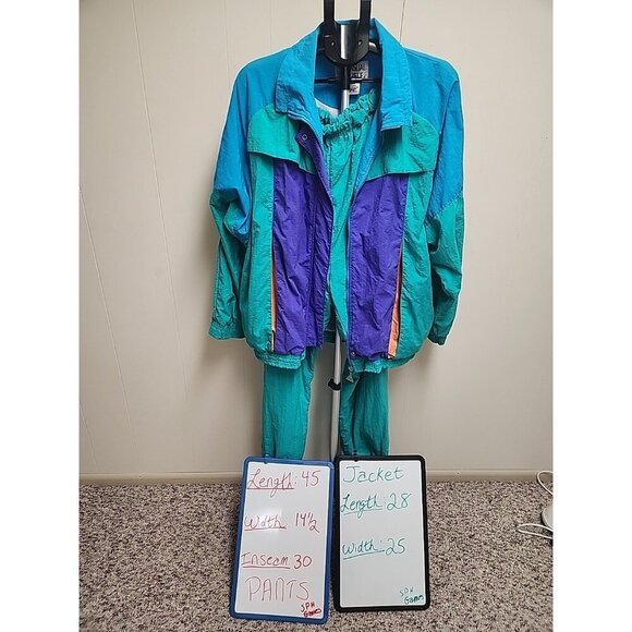 Casual Isle Pants - Vintage 80s Casual Isle Color Block Neon Track Suit Size XL Excellent Condition